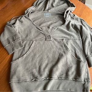 Free People Raw Edge 3/4 Sleeve Hoodie -Sz Small ?
